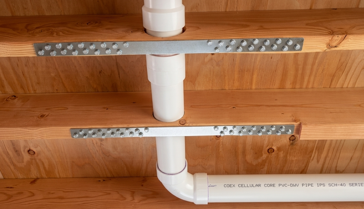 Nolan Joist Repair Kit installed on a damaged solid-sawn floor joist