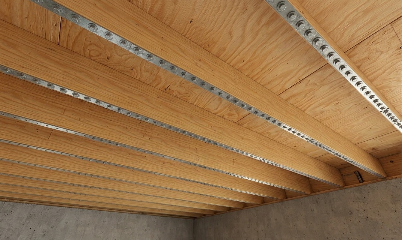 Floor Joist Stiffening Strap System - Reduce Floor Bounce and Deflection